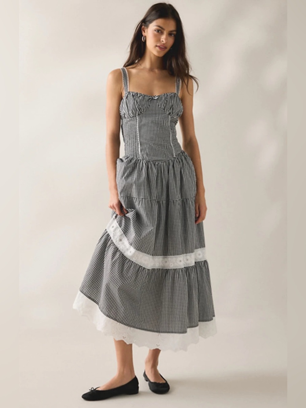 NWOT Jacquie The Label Emmie Gingham Milkmaid Midi Dress Size Medium